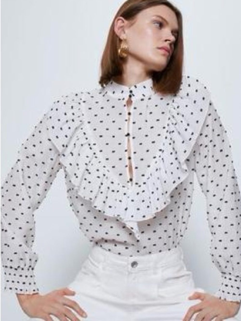 ZARA Swiss Dot Semi-Sheer Ruffled Blouse Size M - Picture 5 of 10